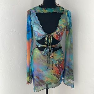 Jaded London US 6 Size Small Green Mesh Tie Up and Cut Out Mini Dress from UO